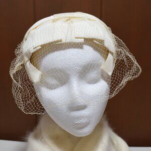 Vintage Women's Cream Fascinator Veil Hat Headpiece Headwear Hair Decoration Net